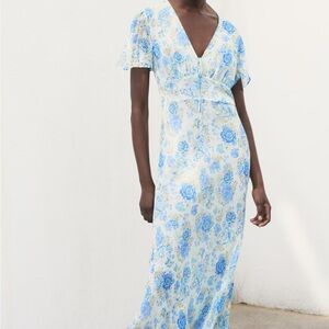 Mango Blue Floral Midi Dress